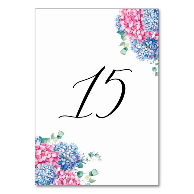 Tabelle 15: Aquarellfarben Rosa und Blaue Hydrange Tischnummer (Vorderseite)