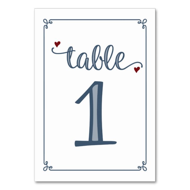 "Tabelle 1" Dusty Blue & Dark Red Tischnummer (Vorderseite)