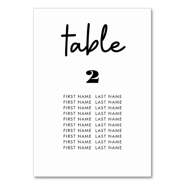 Tabelle 2, minimale weiße Hochzeitskarten Tischnummer (Vorderseite)
