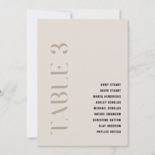Tabelle 3 Moderne, kühne beige Hochzeitsstiftung T Einladung