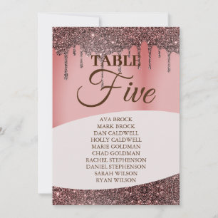 Tabelle 5 - Fünf - Glitzer - Rosa Sitztabelle Einladung