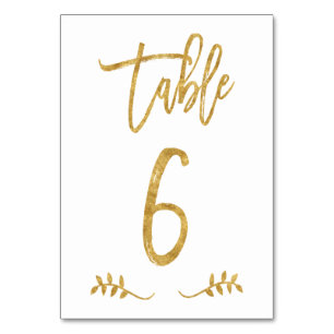 Tabelle 6   Elegante Gold Handwriting Brushed Laur Tischnummer