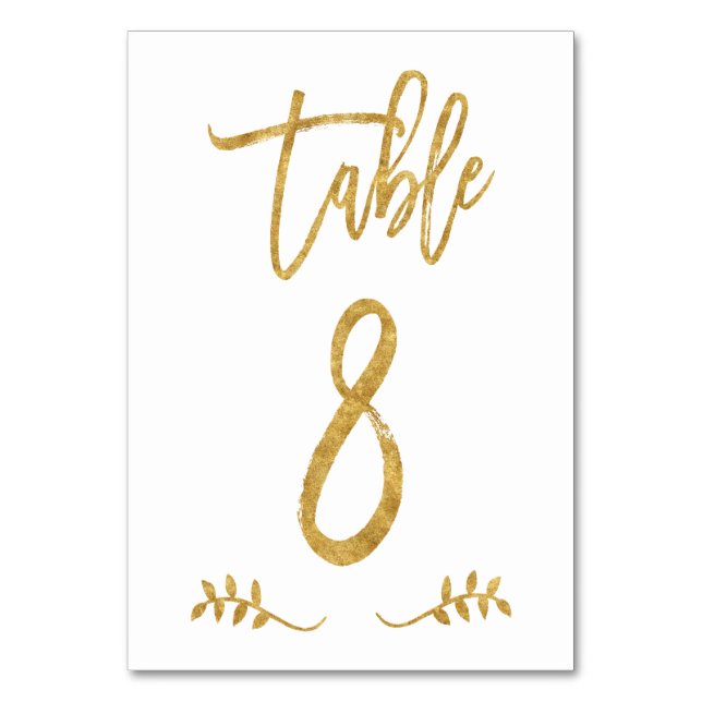 Tabelle 8 | Elegante Gold Handwriting Brushed Laur Tischnummer (Vorderseite)