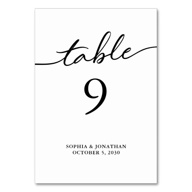 Tabelle 9 Schwarze Kalligrafie Personalisierte Hoc Tischnummer (Vorderseite)