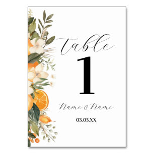 Tabelle Citrus Orangen-Nummern der Blumenmenüs Tischnummer
