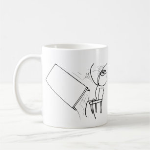 Tabelle drehen das Umdrehen des Raserei-Gesichtes Kaffeetasse