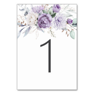 Tabelle Eins Wasserfarben Lila Blumenhochzeit Tischnummer