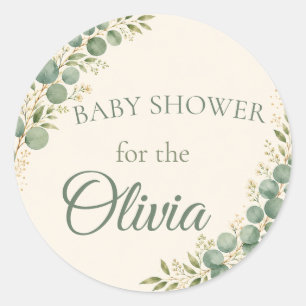 Tabelle: Eukalyptus-Botanik-Baby-Shower-Siegel Runder Aufkleber