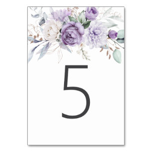 Tabelle Fünf Lila Blumenhochzeit in Aquarellen Tischnummer