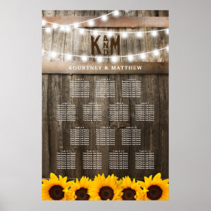 Tabelle für die Hochzeitssitze der rustikalen Sonn Poster