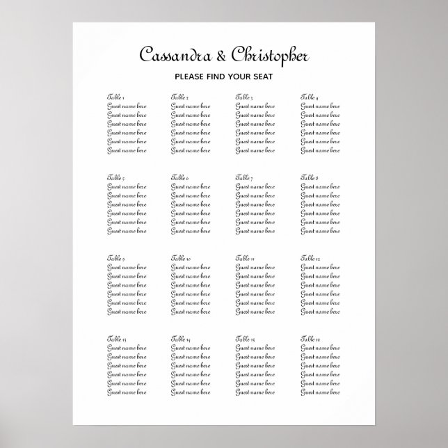 Tabelle für Hochzeitstiefel schwarz-weiß Poster (Vorne)
