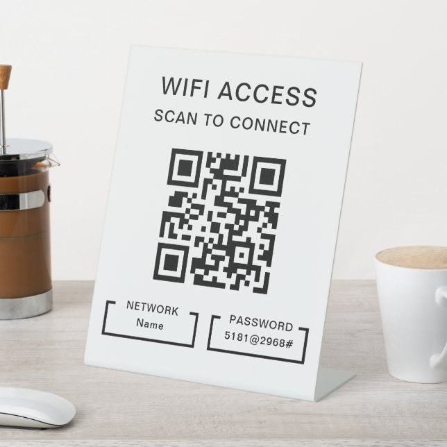 Tabelle mit dem Personalisierten QR-Code für WiFi- Sockelschild (In SItu)