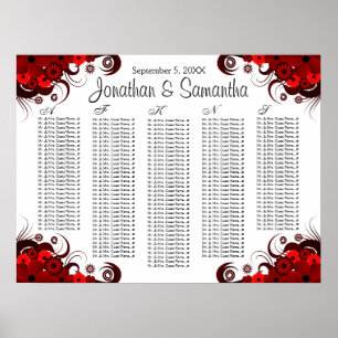 Tabelle mit roten Blüten und weißen Hochzeitstisch Poster
