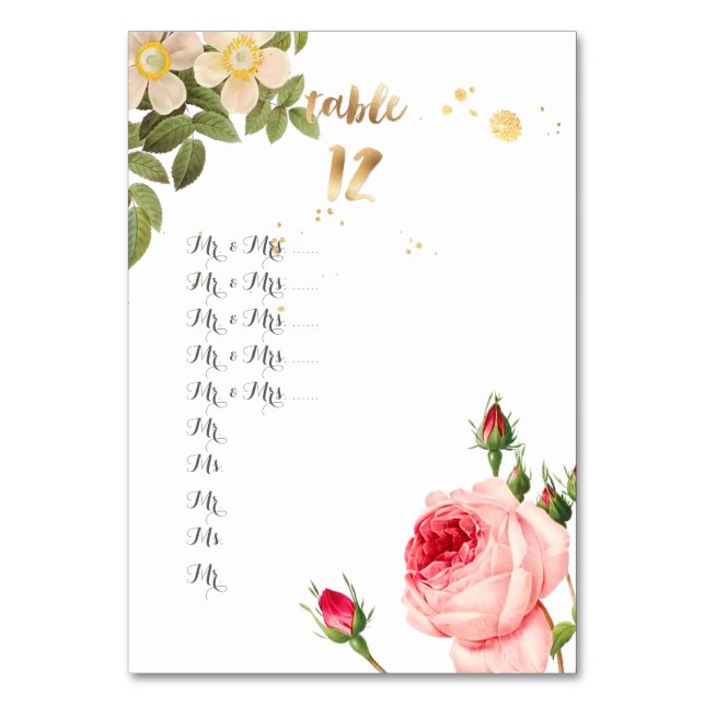 Tabelle Nr./Vintage Rose/Button bis Sitzplatine Tischnummer (Vorderseite)