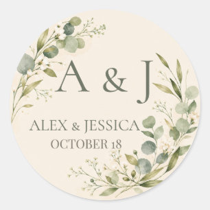 Tabelle: Personalisierte Botanische Grün-Hochzeit Runder Aufkleber