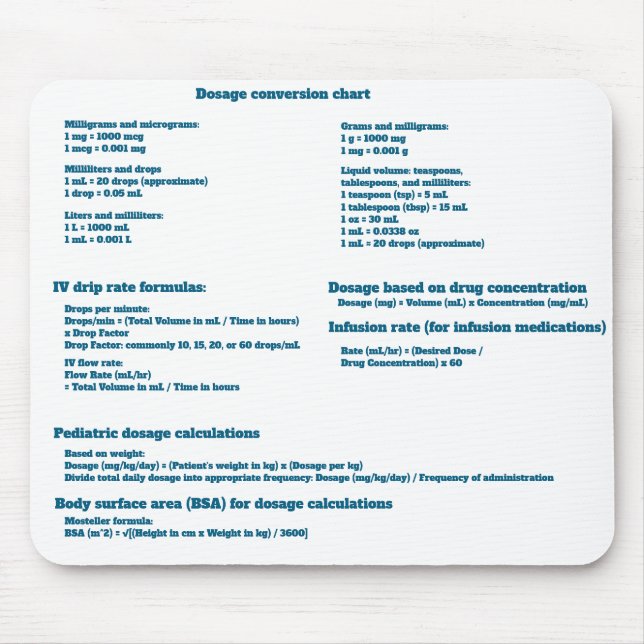 Tabelle zur Dosisanpassung für Krankenschwestern Mousepad (Vorne)