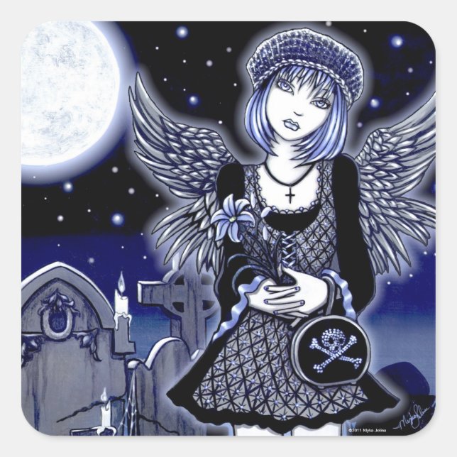 "Tabitha" Blue Gothic Angel Art Sticker (Vorderseite)