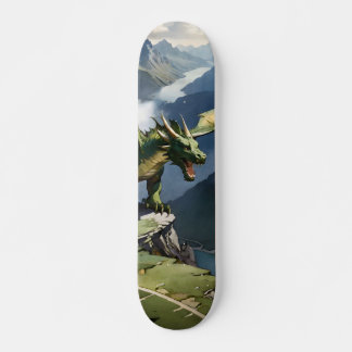 Tabla de Skate Dragón Verde en un Acantilado Skateboard