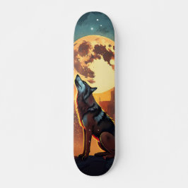 Tabla de Skate Lobo Aullando en la Ciudad y Luna  Skateboard