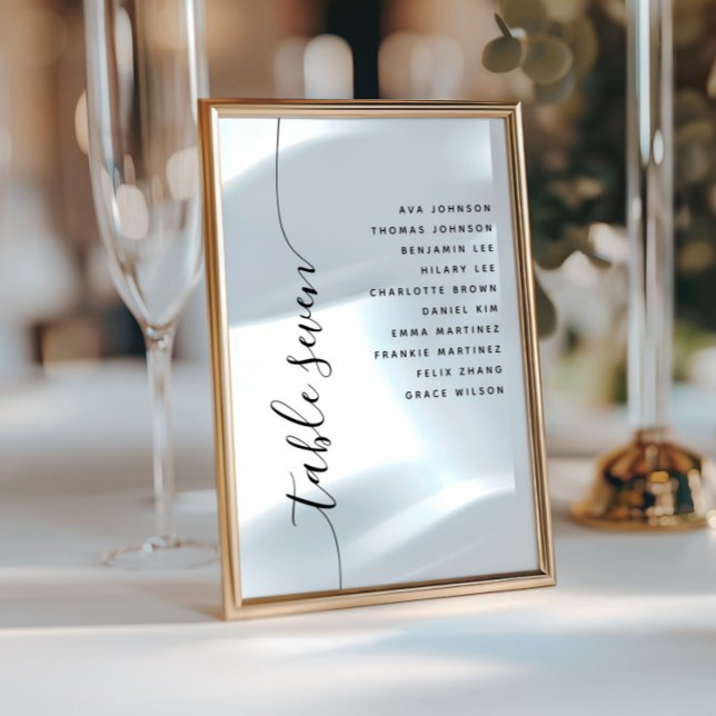 Table 7 Vertical Script Wedding Seating Chart Card Einladung (Von Creator hochgeladen)
