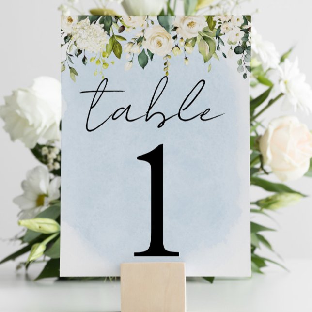 Table Aquarelle bleue Rose blanche Mariage Numéro de tab (Créateur téléchargé)