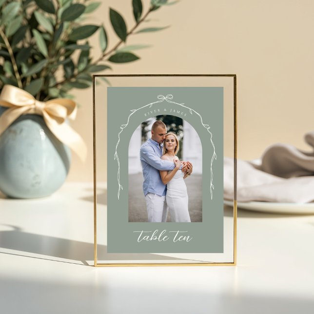 Table Arch Photo Green Bow & Ribbon Mariage Numéro de ta (Arch Photo Green Bow & Ribbon Wedding Table Number)