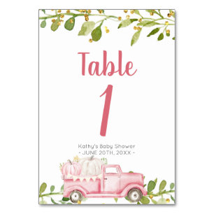 Table Baby shower de camion Citrouille rose Numéro de ta