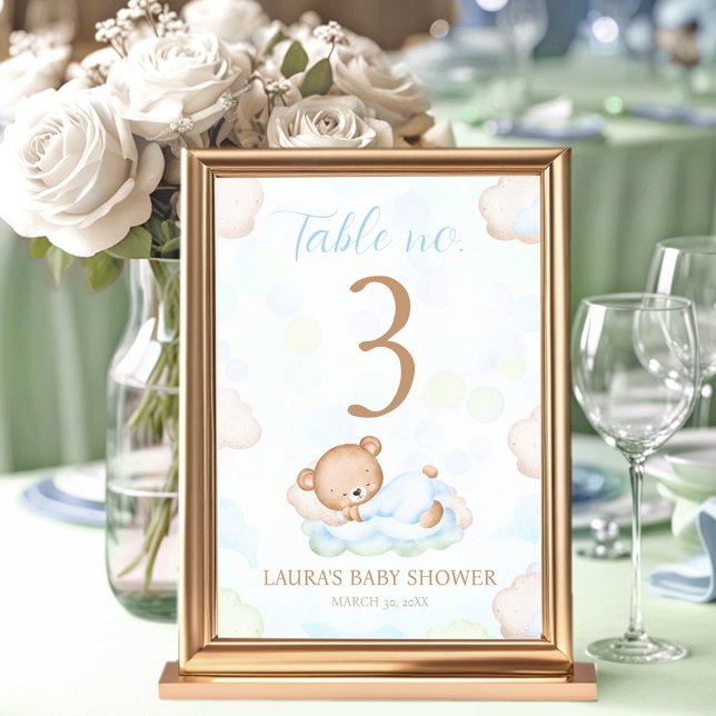 Table Baby shower de l'ours en peluche Numéro de la tabl (Teddy Bear Boy Baby Shower Table Number Sign)