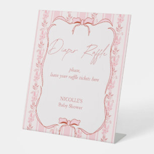 Table Bande rose arc baby shower diaper signe de tombola