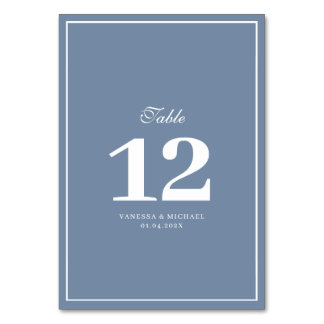 Table blanc cadre bleu poussiéreux mariage numéro de tab