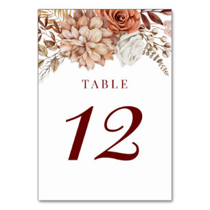 Table Boho de Bourgogne Mariage floral Numéro de tableau