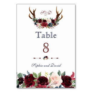 Table Boho Merlot Marine Blue Floral Antlers Numéro de t