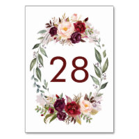 Burgundy Rouge Floral Mariage Numéro de tableau Ca