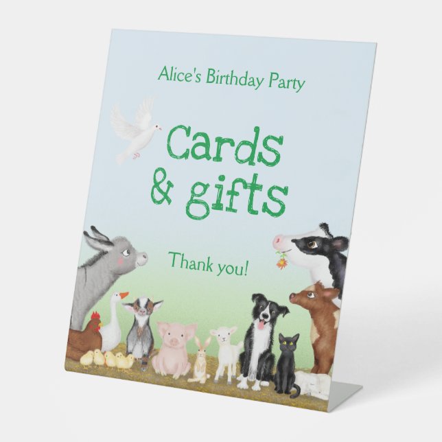 Table Carte d'anniversaire d'animaux de ferme et signe d (Recto)
