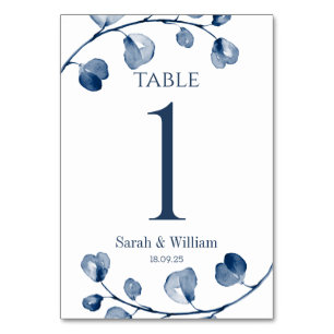Table Classic Navy Blue Eucalyptus Mariage Numéro de tab