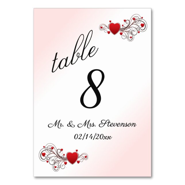 Table Coeurs roses Numéro de tableau (Par défaut)