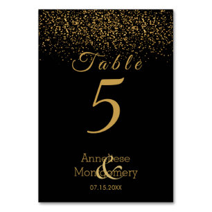 Table Confetti noir et or élégant - Numéro de tableau