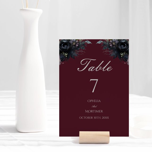 Table Dark Gothic Floral Bourgogne Mariage Numéro de tab (Créateur téléchargé)