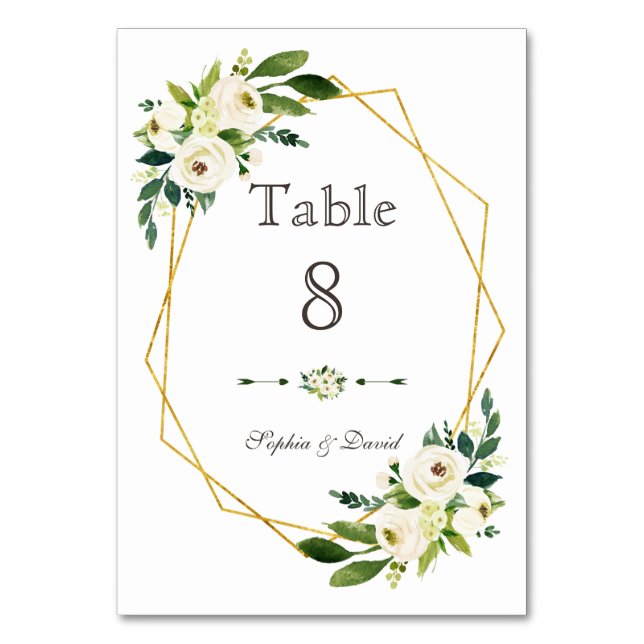 Table Elégant blanc vert Floral Gold Frame Numéro de tab (Par défaut)