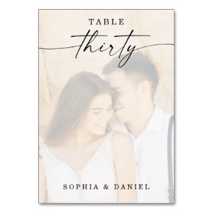 Table Élégant Script Photo Mariage Numéro de tableau 30