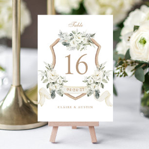 Table Élégante Crête Florale Blanche verte Numéro de tab