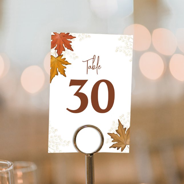 Table Feuille Mariage d'aquarelle d'automne Numéro de ta (Fall leaves watercolor autumn Wedding table numbers. )