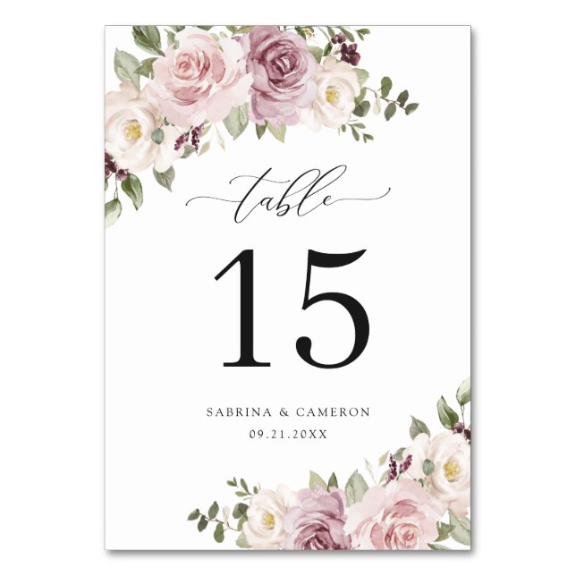 Table Floral Mauve Blush Green Élégant Numéro de tableau (Par défaut)