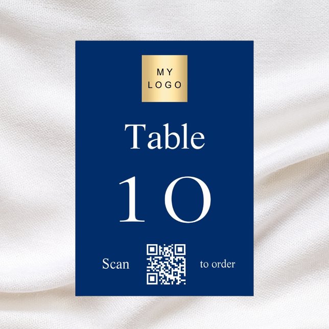 Table logo commercial bleu marine QR code numéro de tabl (Créateur téléchargé)