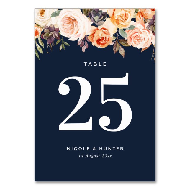Table mariage bleu marine floral d'automne Numéro de tab (Par défaut)