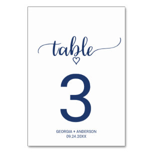 Table Mariage de calligraphie simple bleu marine Numéro 