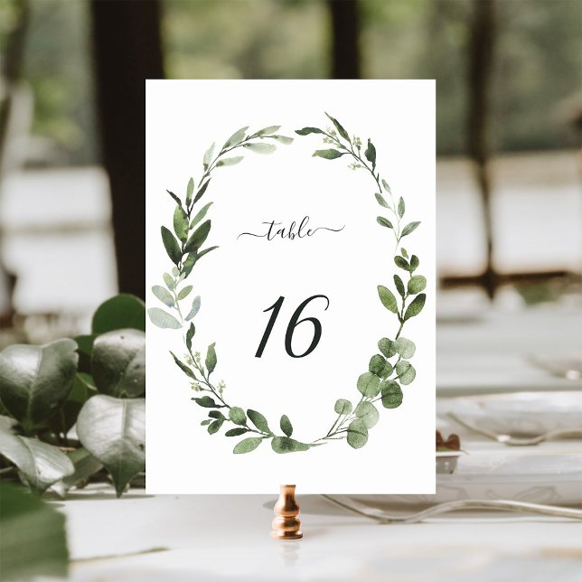 Table Mariage de couronne verte Eucalyptus Numéro de tab (Créateur téléchargé)