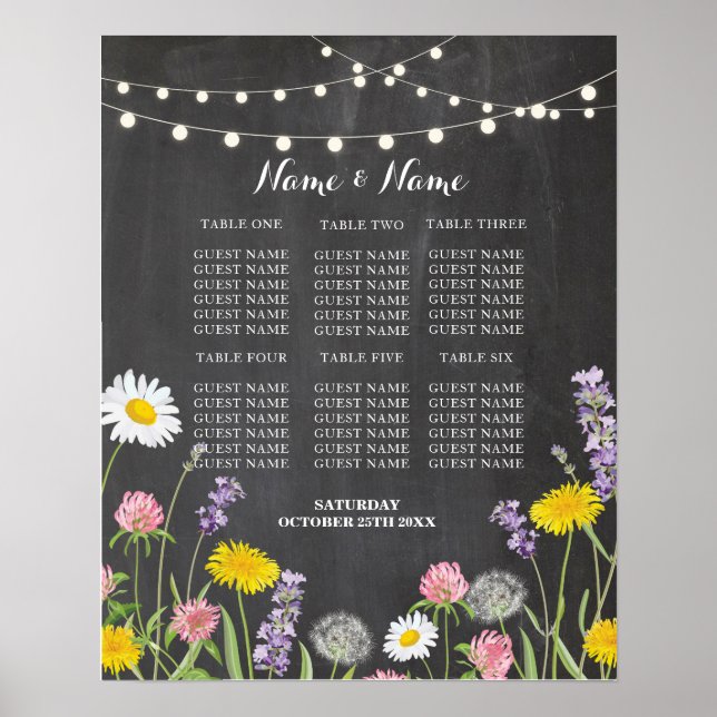 Table Mariage Floral Fleurs sauvages Poster Siège (Devant)