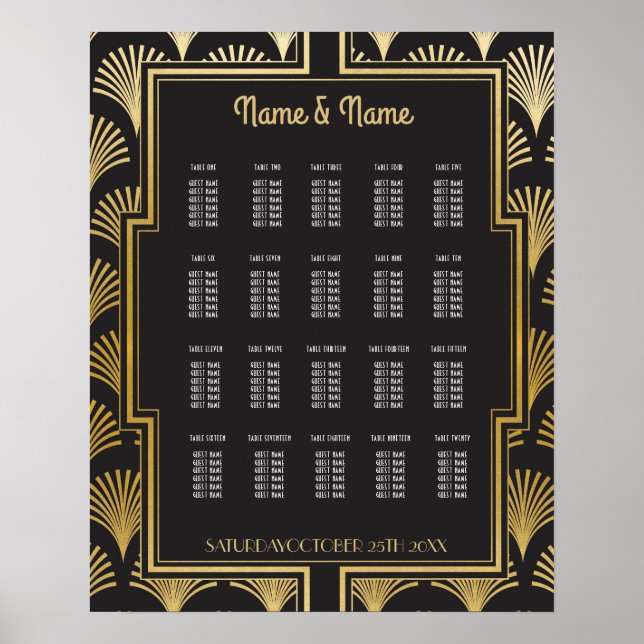 Table Mariage Gatsby Art Déco 1920 20 Sièges Plan  (Devant)