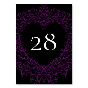 Table Mariage gothique du coeur mauve et noir Numéro de 
